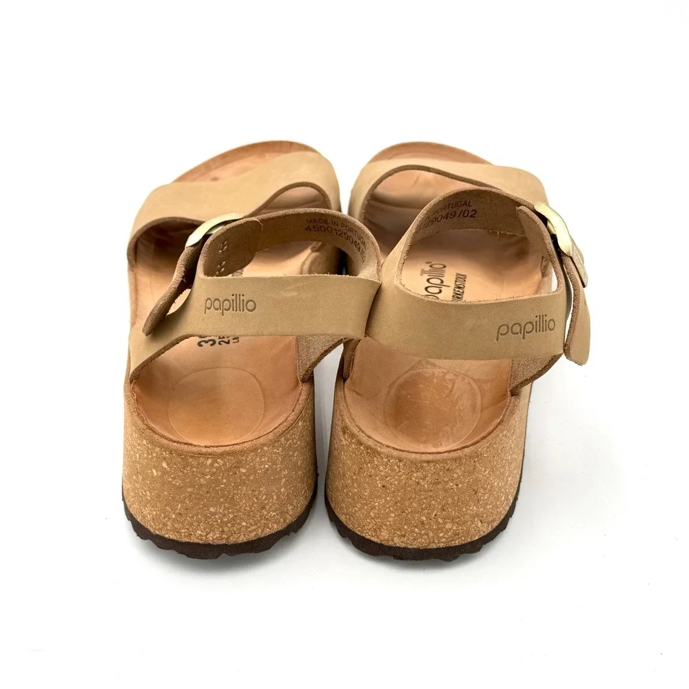 Papillio by Birkenstock Glenda Tan Nubuck Platform Wedge Sandals Women 39 L8 M6